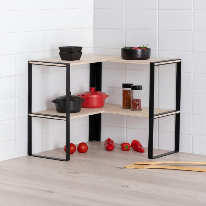 Etajera colt Blackwood cu 2 niveluri, 40x40x35 cm, bej [2]