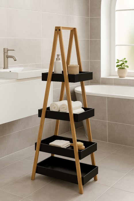 Etajera cu 3 rafturi 5Five Natureo, MDF si bambus, 30x18x82 cm, negru [4]