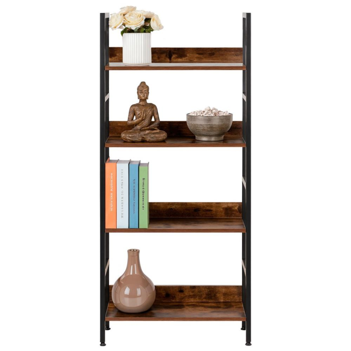 Etajera cu 4 polite din MDF si cadru metalic, stil industrial, 60x28x124.5 cm, maro inchis si negru [16]
