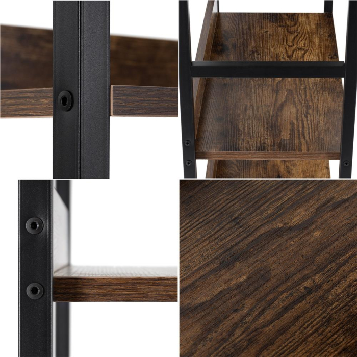 Etajera cu 4 polite din MDF si cadru metalic, stil industrial, 60x28x124.5 cm, maro inchis si negru [18]
