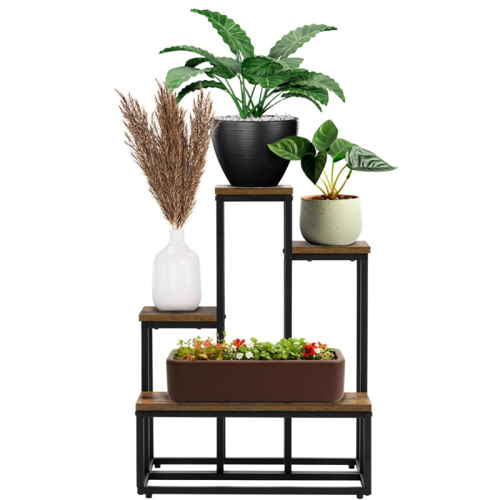 Etajera cu 4 rafturi din metal si MDF, 51x34x67 cm, negru si maro [3]