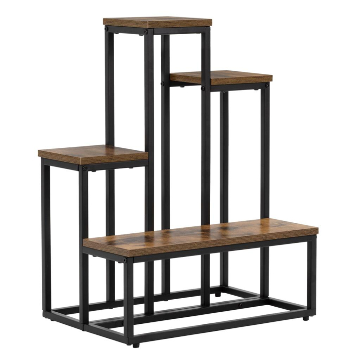 Etajera cu 4 rafturi din metal si MDF, 51x34x67 cm, negru si maro [4]