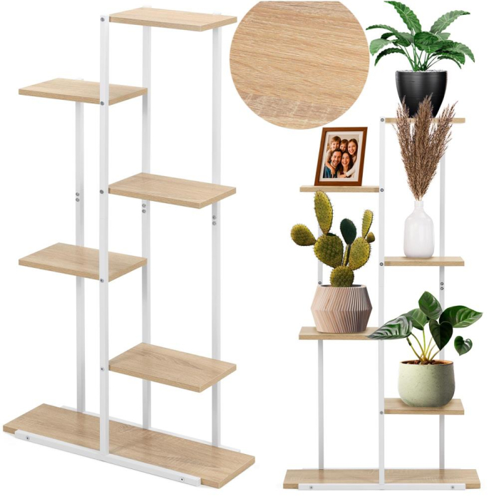 Etajera cu 6 rafturi din metal si MDF, 60x20x113 cm, alb si maro [5]