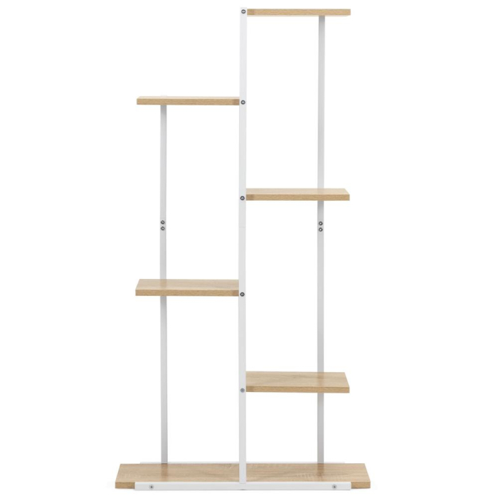 Etajera cu 6 rafturi din metal si MDF, 60x20x113 cm, alb si maro [9]