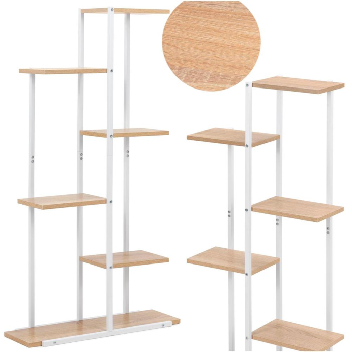 Etajera cu 6 rafturi din metal si MDF, 60x20x113 cm, alb si maro [6]