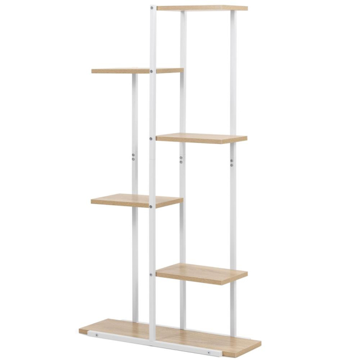 Etajera cu 6 rafturi din metal si MDF, 60x20x113 cm, alb si maro [10]