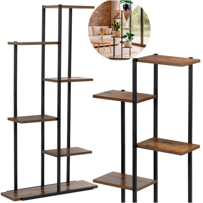 Etajera cu 6 rafturi din metal si MDF, 60x20x113 cm, negru si maro [5]