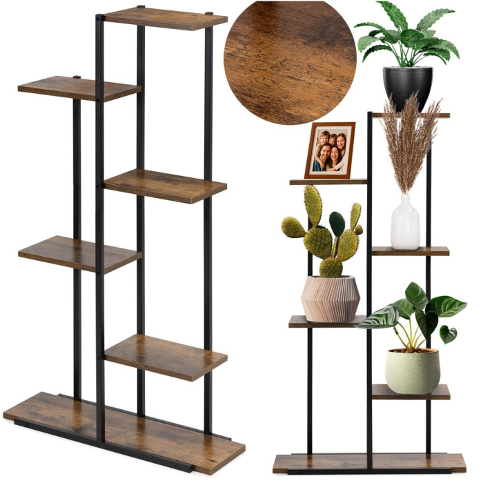 Etajera cu 6 rafturi din metal si MDF, 60x20x113 cm, negru si maro [3]