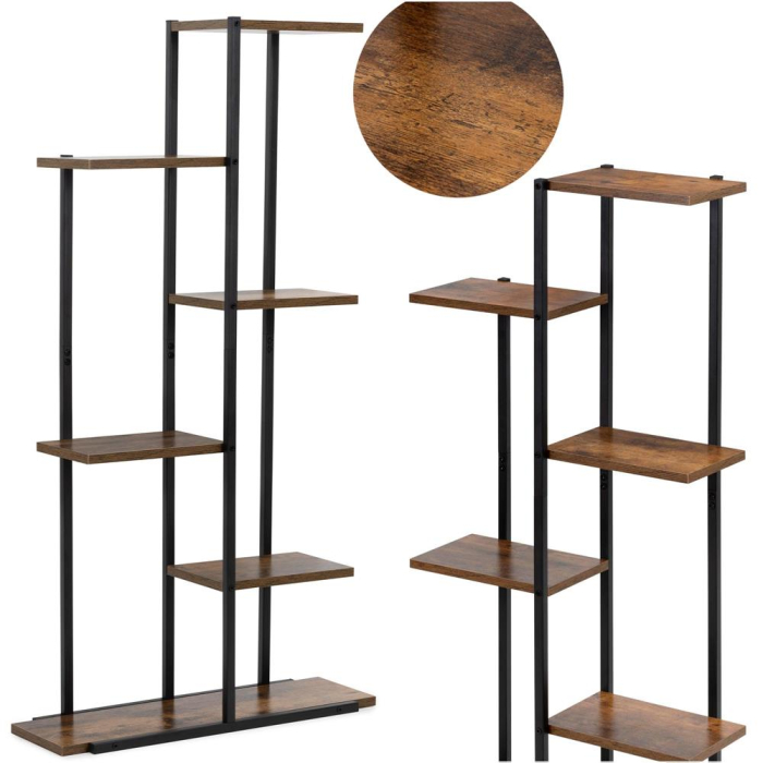 Etajera cu 6 rafturi din metal si MDF, 60x20x113 cm, negru si maro [4]