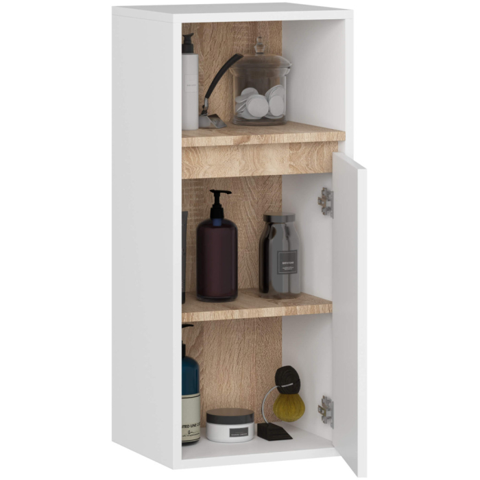 Etajera de baie suspendata, cu 2 usi, PAL 16 mm, 35x30x80 cm, alb si stejar sonoma [2]