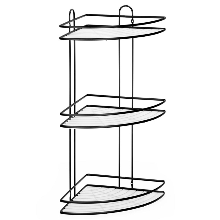 Etajera colt dus 3 polite inox, montaj perete, max 9 kg, margini protectie 4 cm, 25x25x59 cm, negru [14]