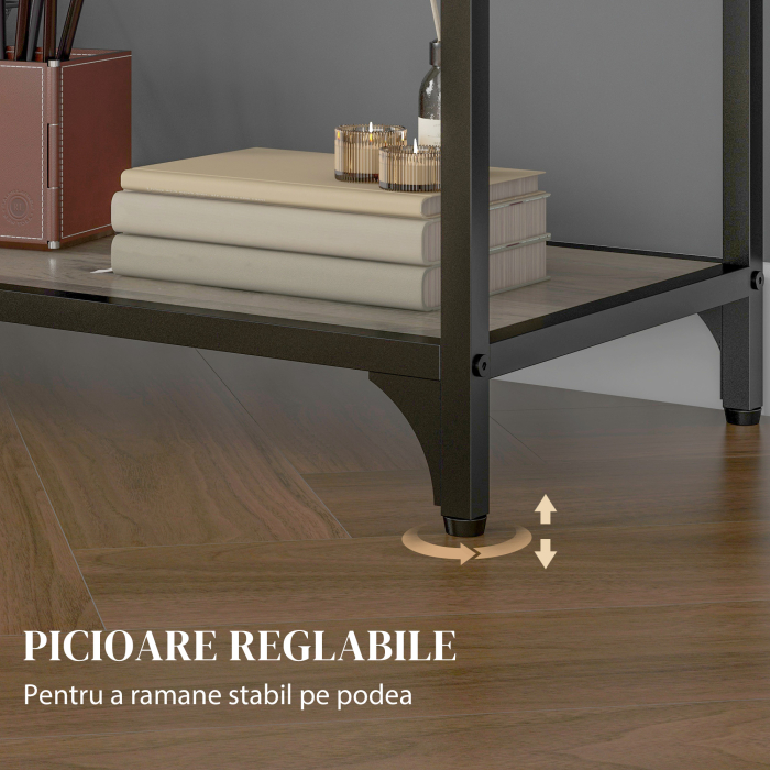  Etajera Industriala cu 5 Niveluri si 2 Usi Culisante, Raft pentru Carti din Lemn si Otel, 120x30x161 cm, Gri [6]