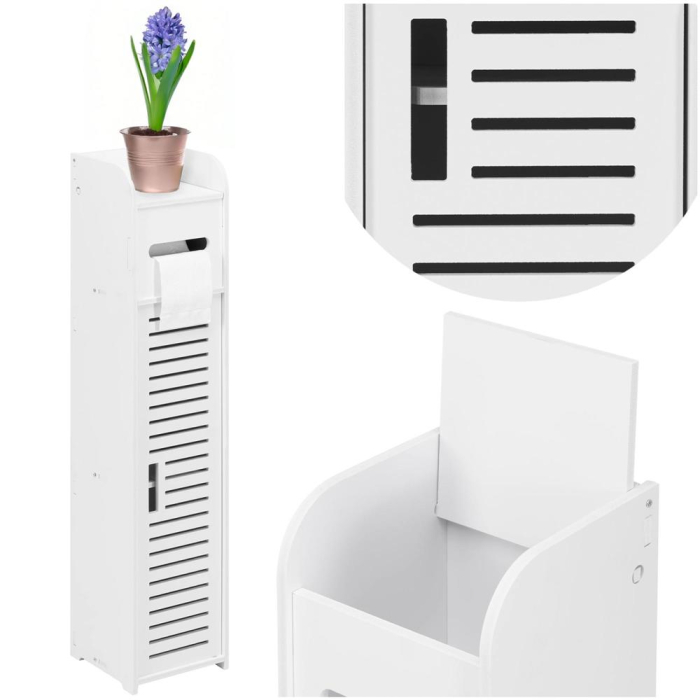 Etajera ingusta pentru baie, 3 rafturi si sertar suport hartie igienica, 80x17x16 cm, alb [2]