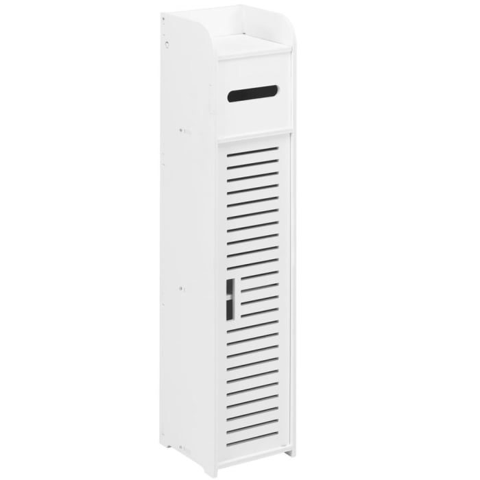 Etajera ingusta pentru baie, 3 rafturi si sertar suport hartie igienica, 80x17x16 cm, alb [10]