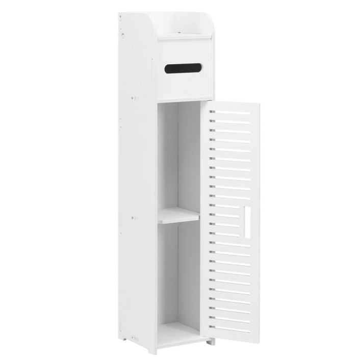 Etajera ingusta pentru baie, 3 rafturi si sertar suport hartie igienica, 80x17x16 cm, alb [17]