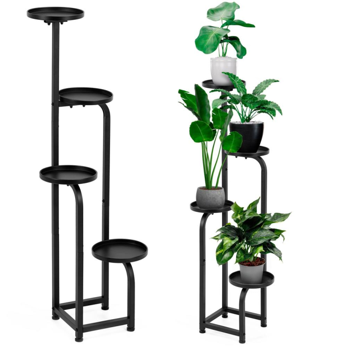 Etajera metalica cu 4 niveluri, structura solida, stil industrial, 22x22x115 cm, negru [10]