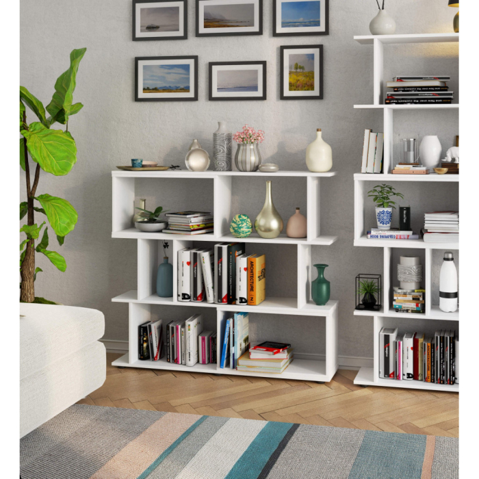 Etajera modulara cu 6 rafturi pentru depozitare, PAL laminat 16 mm, 120x28x108 cm, alb [4]