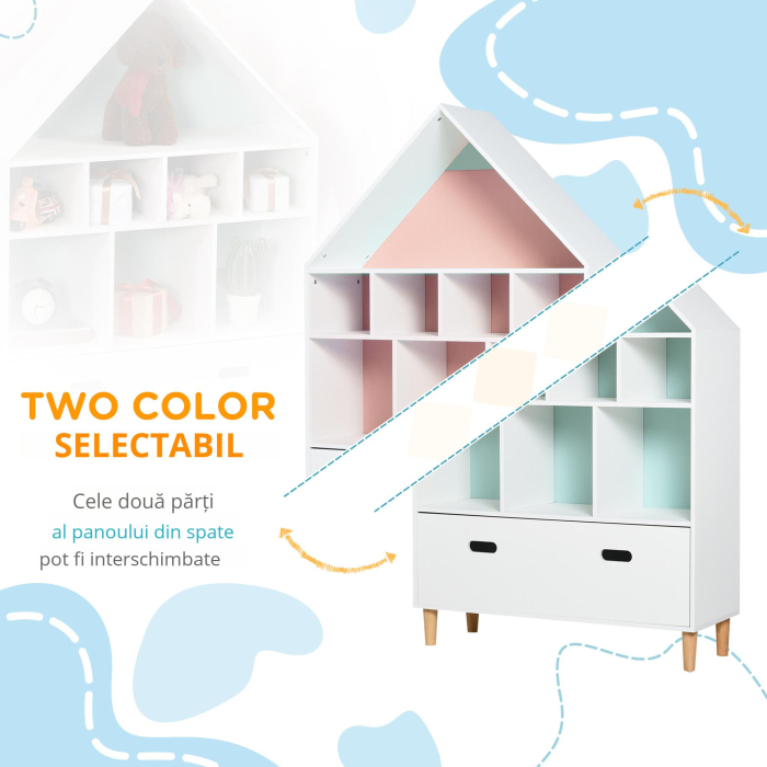  Etajera Organizator pentru Copii cu Compartimente, Biblioteca pentru Carti si Jucarii, Alb [7]