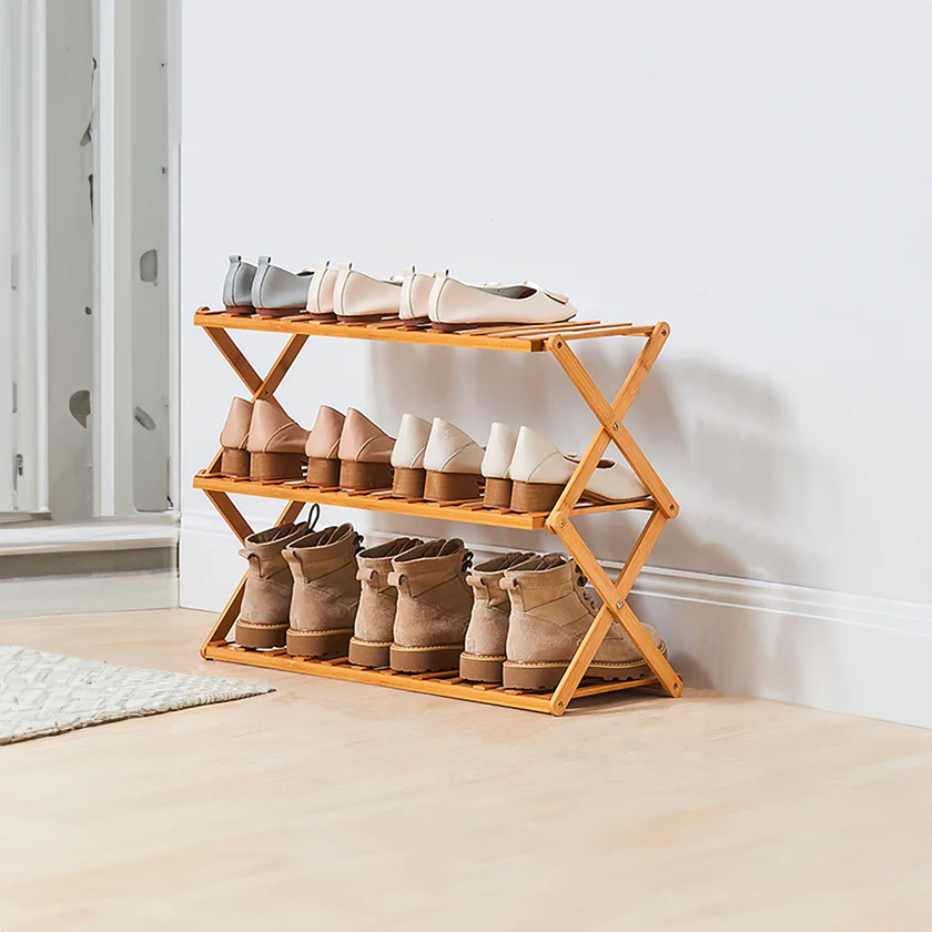 Etajera pantofi pliabila din bambus, pentru 9 perechi, 70x29x53 cm, natur [8]