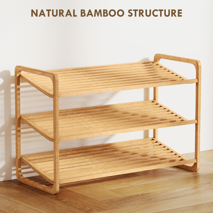  Etajera pentru pantofi cu 3 rafturi pentru 12 perechi de pantofi din bambus 76x33x50.8 cm [4]