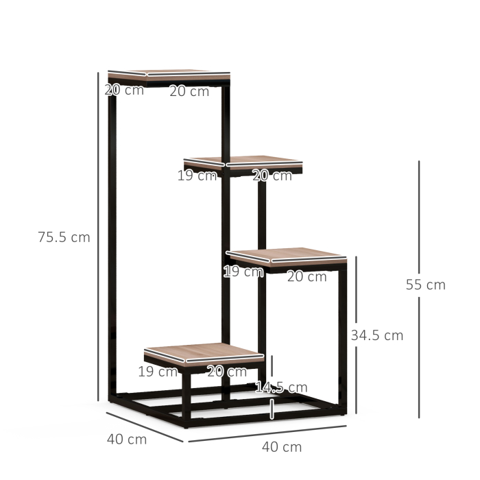  Etajera pentru Plante cu 4 Nivele din Otel si Lemn, 40x40x75.5 cm, Maro si Negru [3]