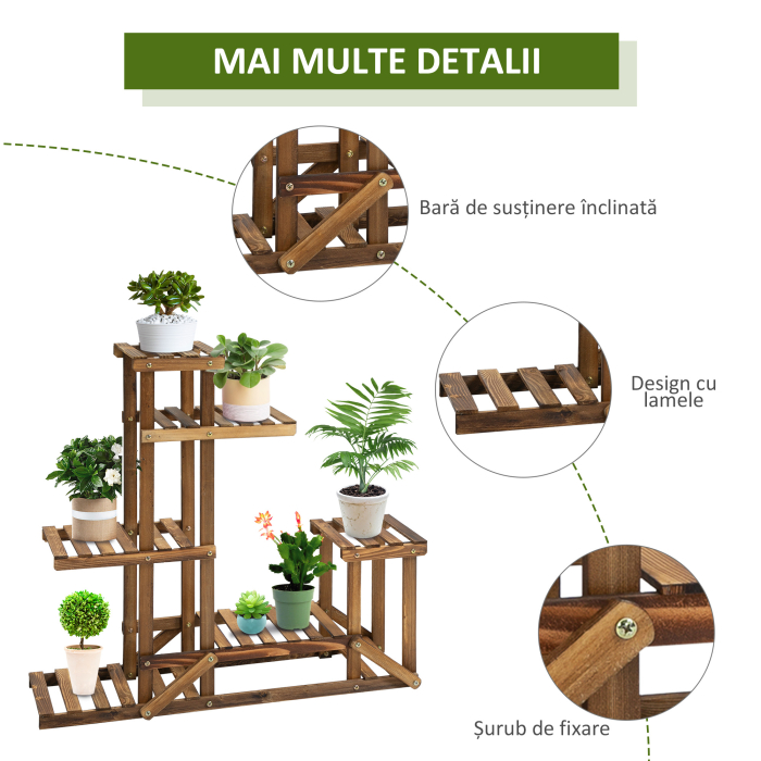  Etajera Suport Plante Asimetrica cu 6 Niveluri pentru Gradina si Casa, din Lemn, 95x28x96.5 cm [5]