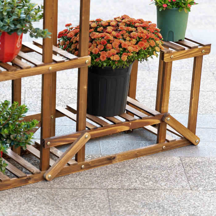  Etajera Suport Plante Asimetrica cu 6 Niveluri pentru Gradina si Casa, din Lemn, 95x28x96.5 cm [9]