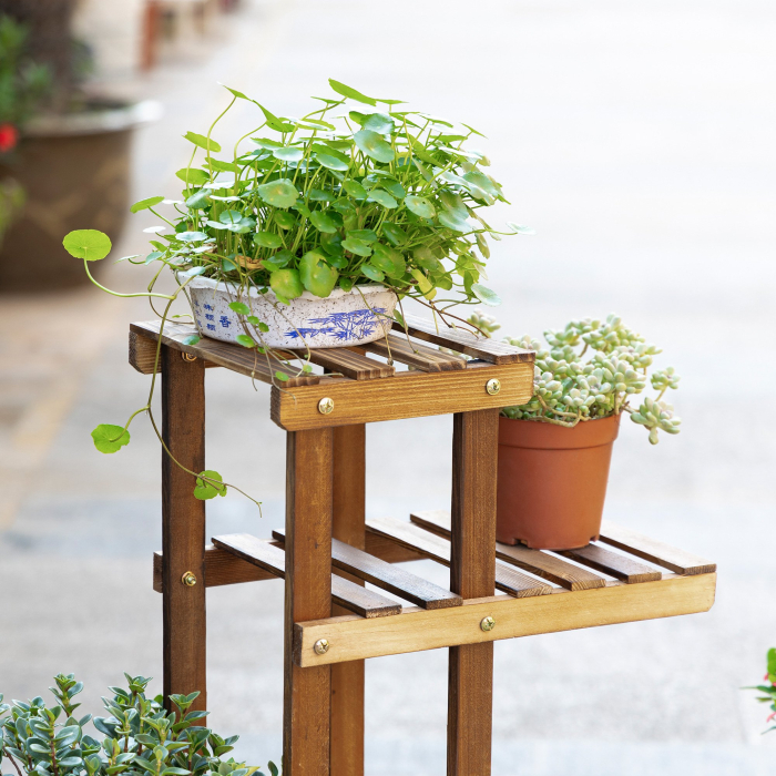  Etajera Suport Plante Asimetrica cu 6 Niveluri pentru Gradina si Casa, din Lemn, 95x28x96.5 cm [7]