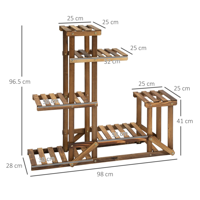  Etajera Suport Plante Asimetrica cu 6 Niveluri pentru Gradina si Casa, din Lemn, 95x28x96.5 cm [3]