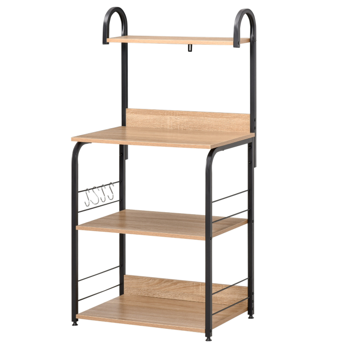  Etajere de bucatarie - etajera cuptor cu microunde - mobilier cuptor cu microunde - 3 rafturi, raft, carlige - panouri de particule aspect stejar deschis cadru metal negru [5]