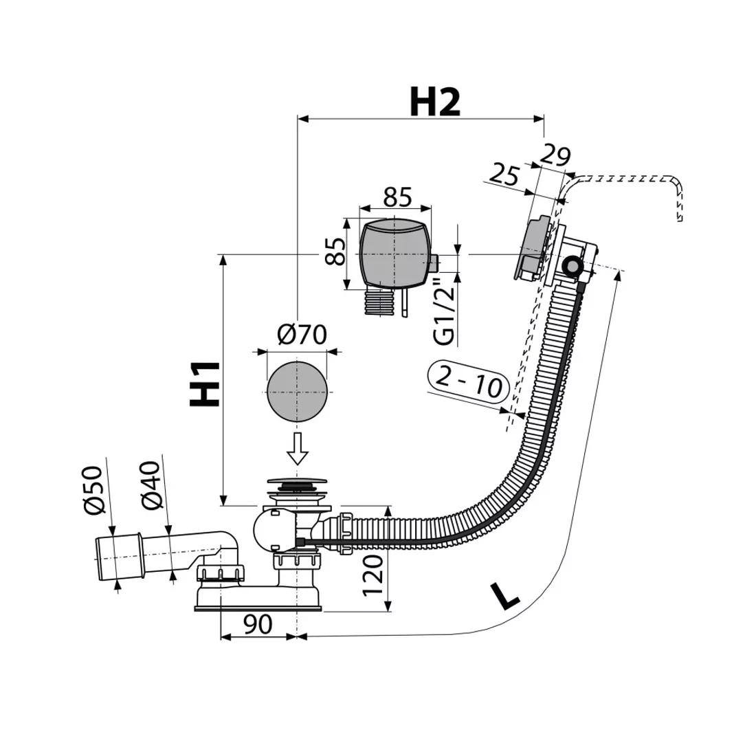 Evacuare cada Alca, universala, pop up, 800 mm, 48.6 l/min, crom, A564CRM1-80 [2]