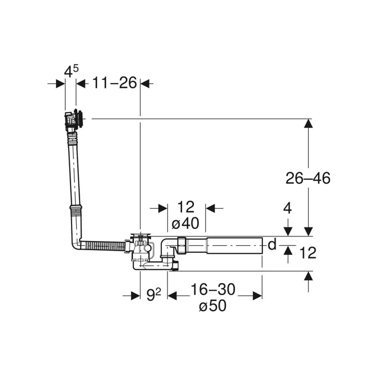 Evacuare cada Geberit, universal, umplere cada, preaplin, control, crom, 150.700.00.6 [2]