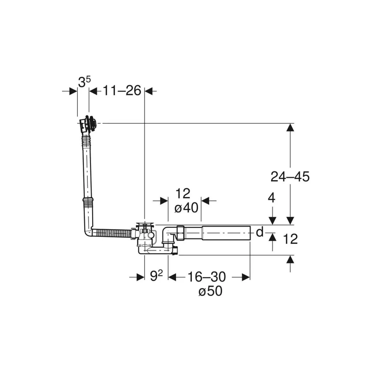 Evacuare cada Geberit, ventil preaplin, 48 l/min, ABS, 150.501.00.6 [2]