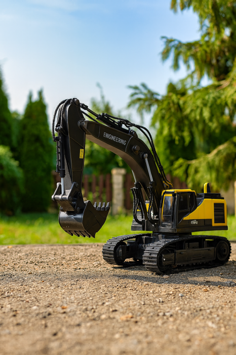 Excavator RC cu senile pentru copii, lumini si brat functional, telecomanda, incarcare USB, 32x30x12 cm [3]