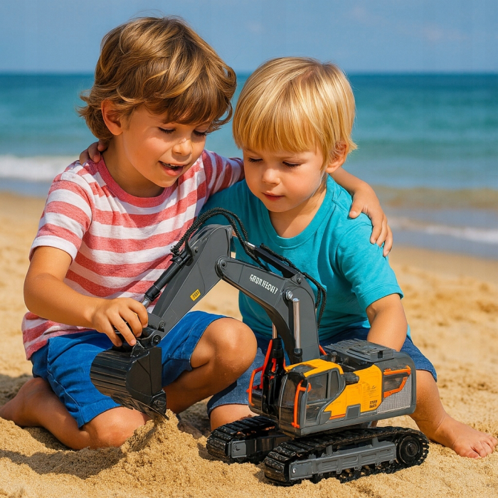 Excavator RC cu senile pentru copii, lumini si brat functional, telecomanda, incarcare USB, 32x30x12 cm [6]