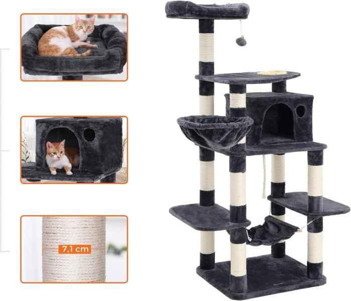 FEANDREA Ansamblu de joaca pentru pisici, tip copac, cu culcus si ascunzatoare, 90x50x164cm, gri antracit [5]