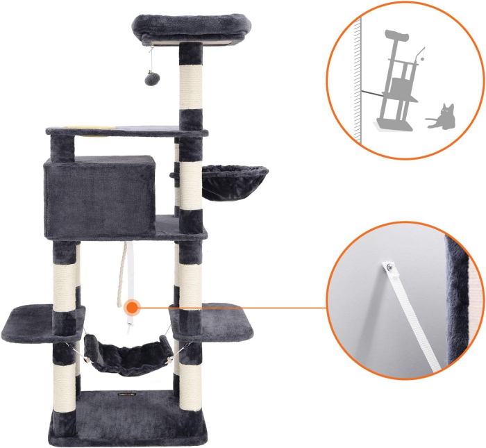 FEANDREA Ansamblu de joaca pentru pisici, tip copac, cu culcus si ascunzatoare, 90x50x164cm, gri antracit [8]