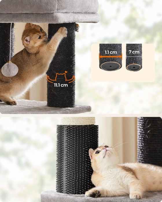 FEANDREA Ansamblu de joaca pisici, cu 9 stalpi de sisal, platforme mari si casuta, 50x50x160 cm, gri [6]