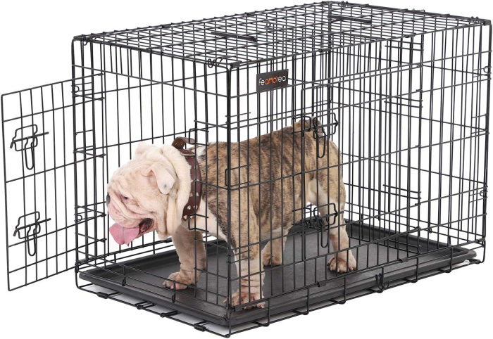 Cusca animale 2 usi pliabila metal tava detasabila l, 93x57x64 cm, transport usor, negru [7]
