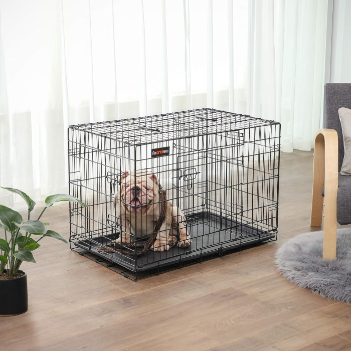 Cusca animale 2 usi pliabila metal tava detasabila l, 93x57x64 cm, transport usor, negru [8]