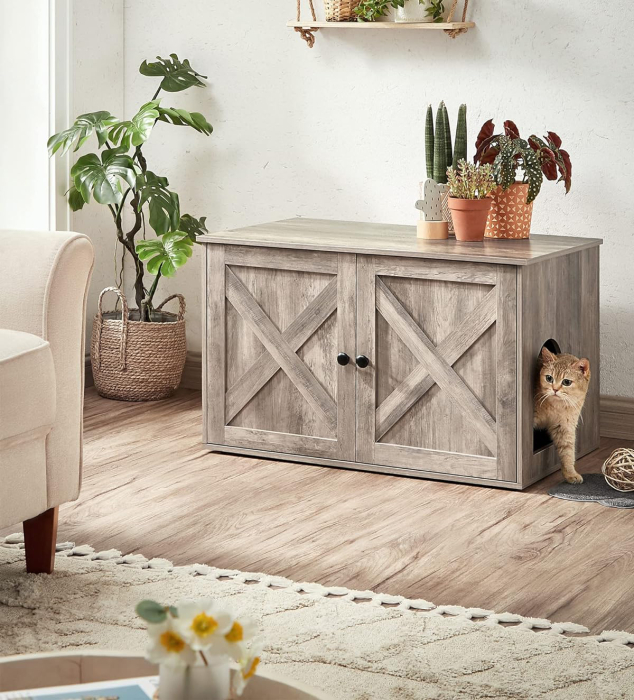 FEANDREA Cusca pentru pisici tip comoda, cu usi si perete despartitor, 80x53x50cm, gri [11]