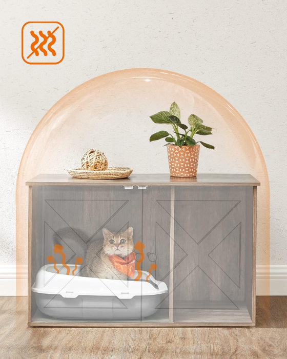 FEANDREA Cusca pentru pisici tip comoda, cu usi si perete despartitor, 80x53x50cm, gri [13]