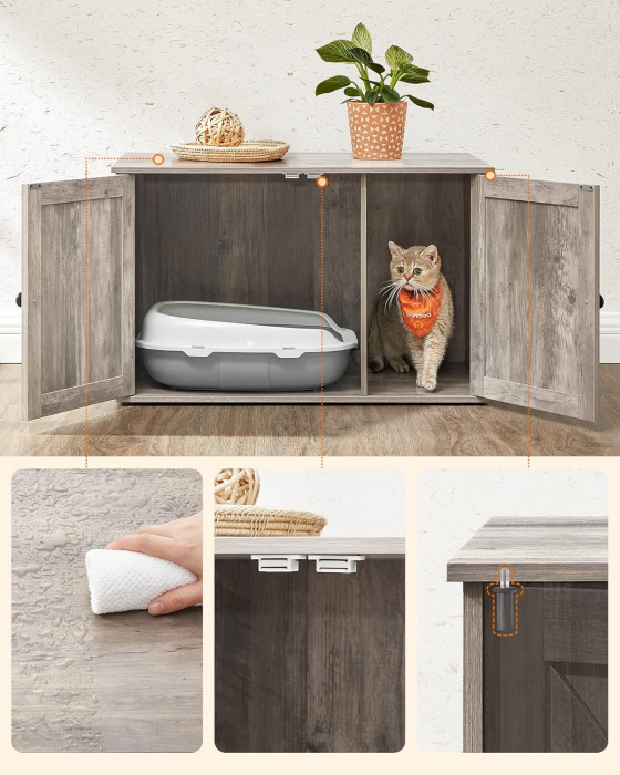 FEANDREA Cusca pentru pisici tip comoda, cu usi si perete despartitor, 80x53x50cm, gri [7]