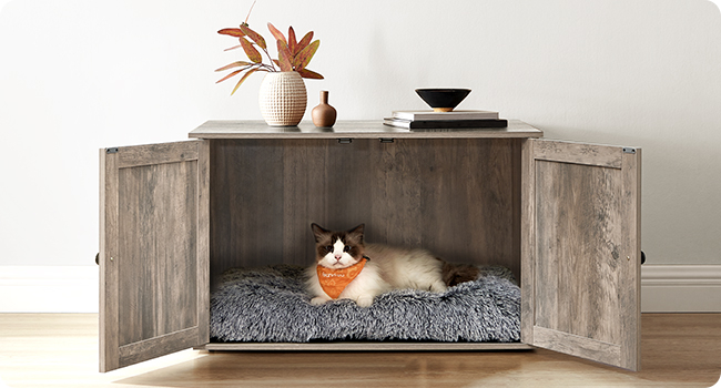 FEANDREA Cusca pentru pisici tip comoda, cu usi si perete despartitor, 80x53x50cm, gri [10]