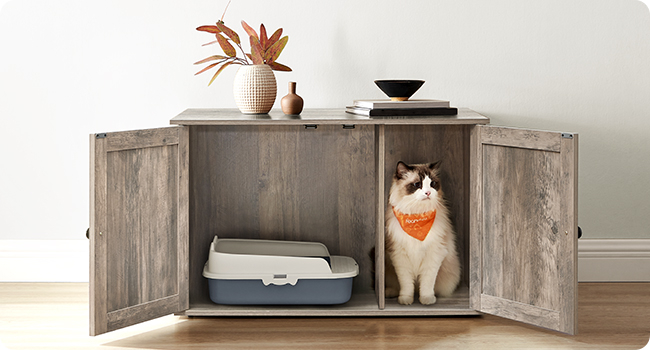 FEANDREA Cusca pentru pisici tip comoda, cu usi si perete despartitor, 80x53x50cm, gri [9]