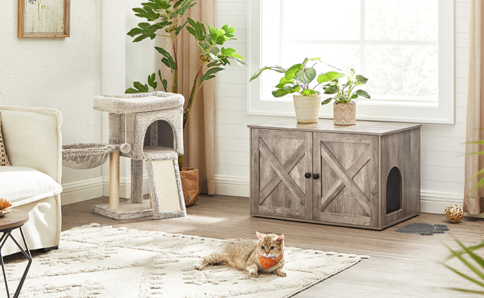 FEANDREA Cusca pentru pisici tip comoda, cu usi si perete despartitor, 80x53x50cm, gri [8]