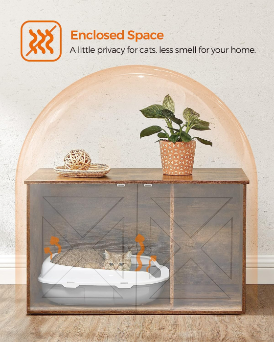 FEANDREA Cusca pentru pisici tip comoda, cu usi si perete despartitor, 80x53x50cm, maro [7]