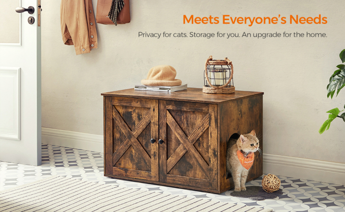 FEANDREA Cusca pentru pisici tip comoda, cu usi si perete despartitor, 80x53x50cm, maro [3]