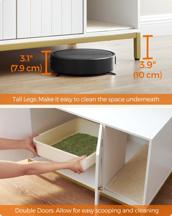 Dulap mascat pentru litiera pisici, cu cadru metalic auriu, 80x50x55 cm, alb [6]