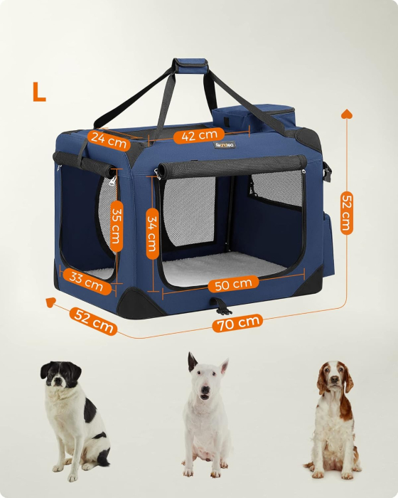 Geanta transport animale de companie, pliabila, cu cadru metalic, saltea inclusa, marime L, 70x52x52 cm, albastru [4]